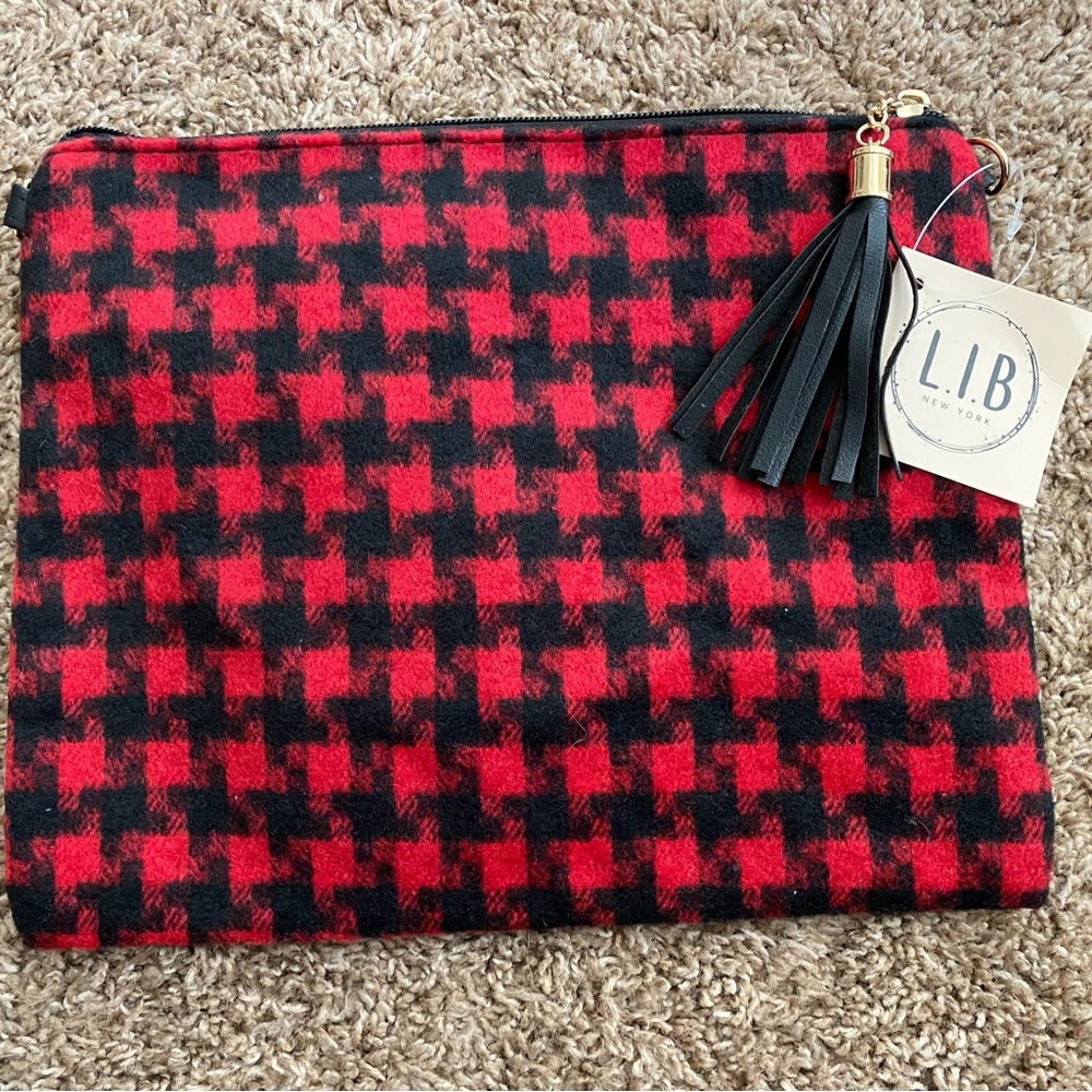 New L.I.B Black & Red Houndstooth Purse Bag
